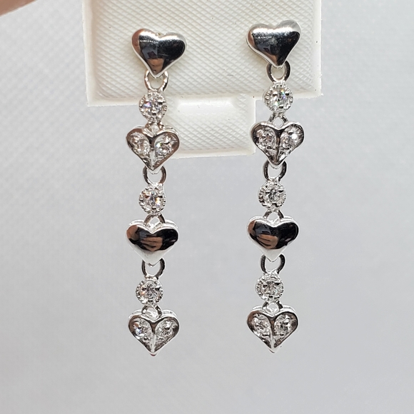 Silver 925 Multiple Heart CZ Dangling Earrings - Picture 8 of 9